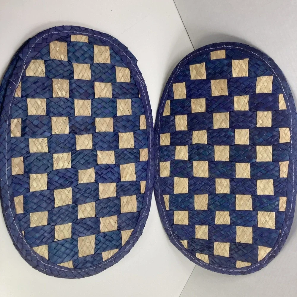 Vtg‎ Set of 5 Checkered Woven Rattan Placemats Navy and Brown
